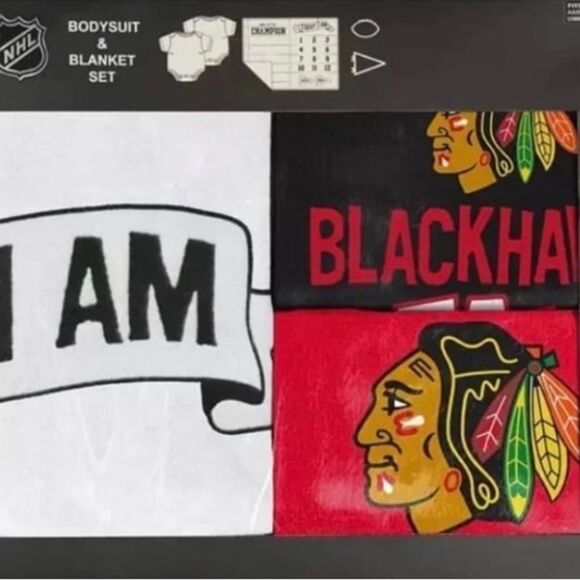 NHL Infant Chicago Blackhawks Multicolor 2 Creepers and Blanket Set 3-6 - Picture 5 of 5
